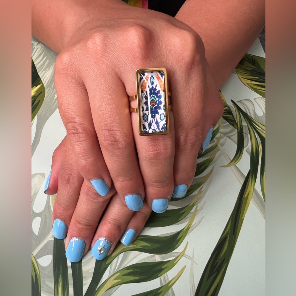 Elegant Rectangular Statement Rings - Classic Flo… - image 5